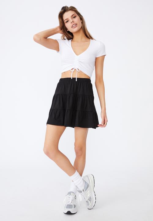Factorie - Jersey tiered skirt - black