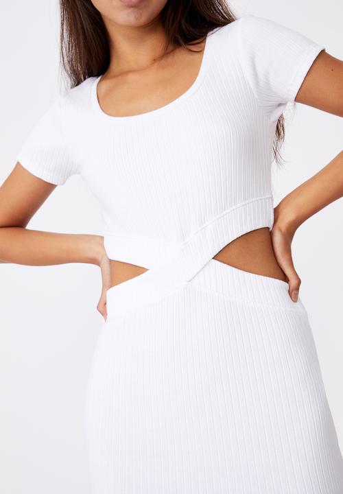 Factorie - Rib cut out short sleeve dress - white