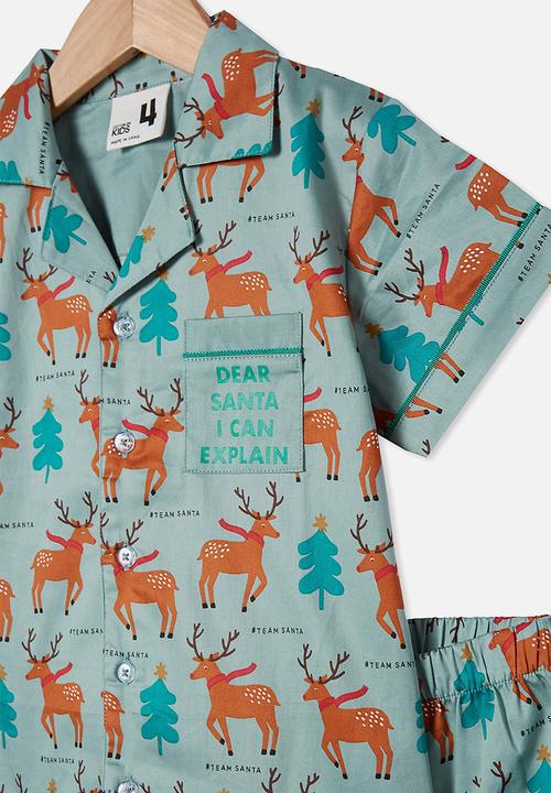 Cotton On - Pete woven short sleeve pj set - green