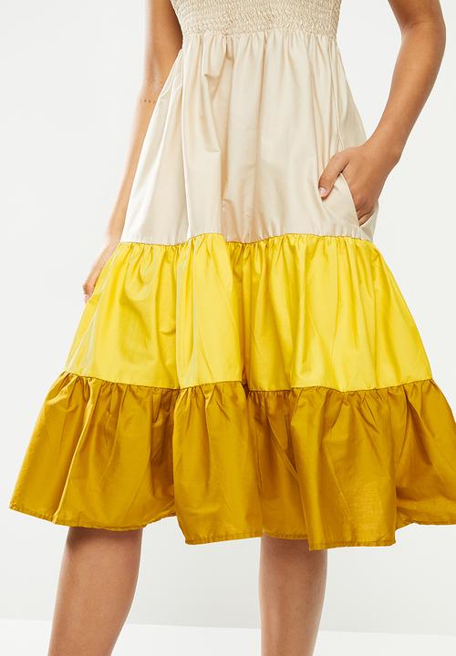 Me&B - Colour block sun dress with frill sleeves - multi
