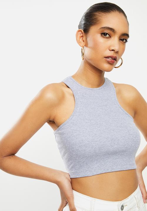 Blake - Ribbed racer crop top - grey 