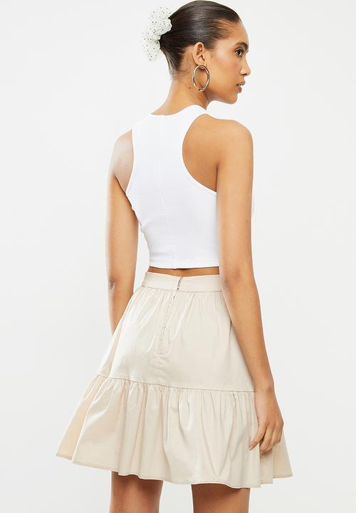 Blake - Ribbed racer crop top - white