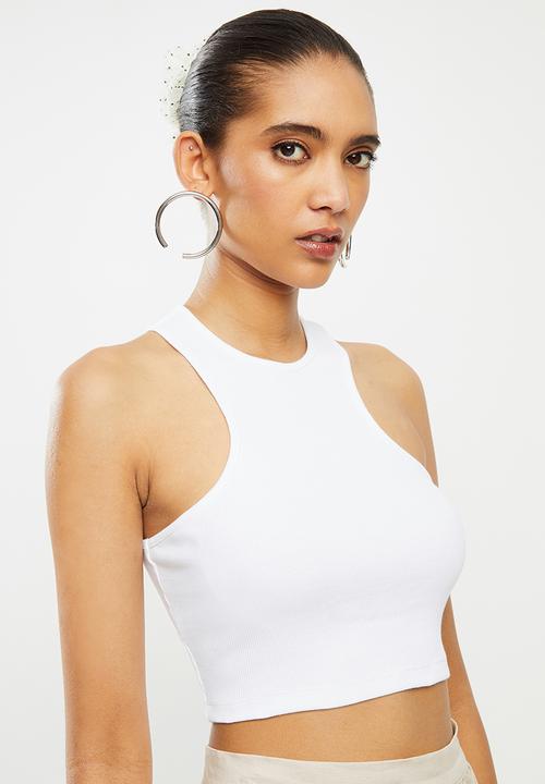 Blake - Ribbed racer crop top - white