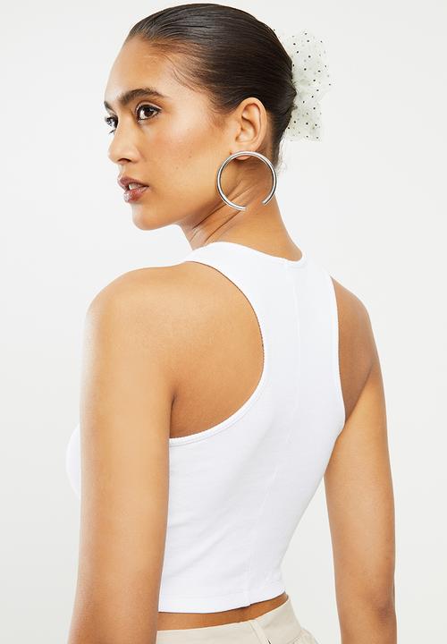 Blake - Ribbed racer crop top - white