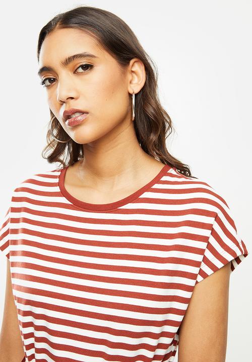 ONLY - Happy life short sleeve dress - rust & white