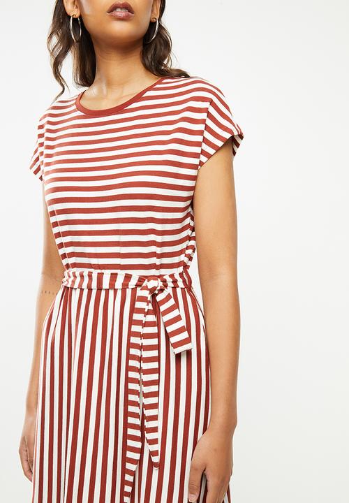 ONLY - Happy life short sleeve dress - rust & white