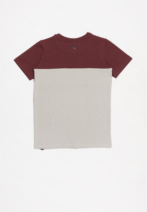 SOVIET - Crew neck colour block tee - burgundy