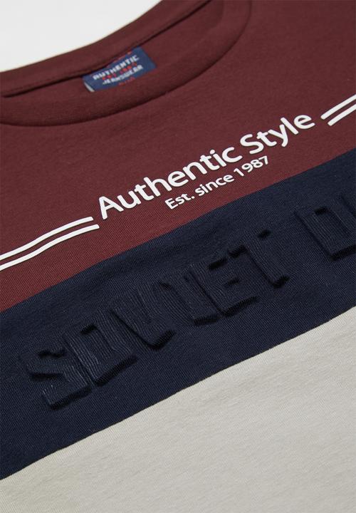 SOVIET - Crew neck colour block tee - burgundy