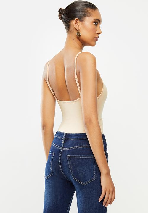 VELVET - Cami wrap tuck detail bodysuit - beige