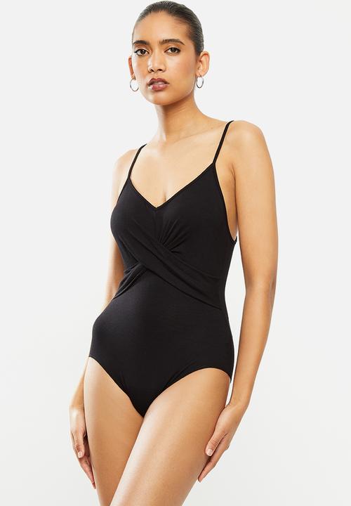 VELVET - Cami wrap tuck detail bodysuit - black
