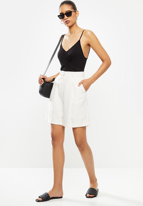 VELVET - Cami wrap tuck detail bodysuit - black