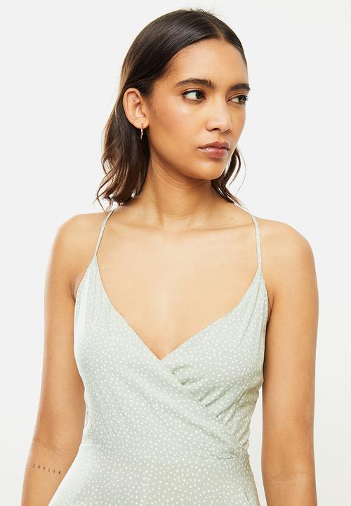 VELVET - Circle maxi dress with tieback - green & white