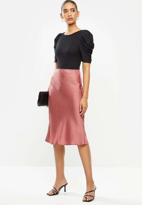 VELVET - Satin bias cut slip skirt - pink