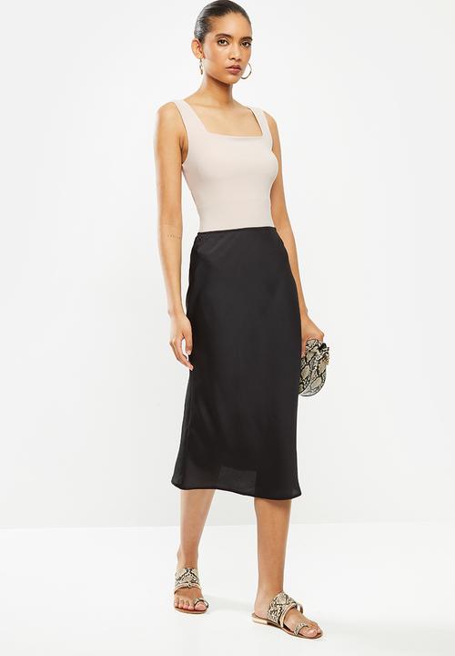 VELVET - Satin bias cut slip skirt - black