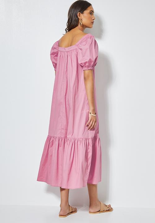 Superbalist - Square neck tiered dress - pink