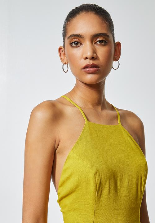 Superbalist - Linen blend low back detail midi - yellow 