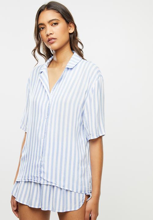 Superbalist - Sleep shirt & shorts set - blue stripe