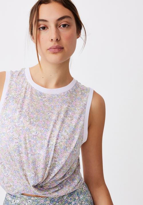 Cotton On - Run with it twist tank - sketched dense ditsy mint chip