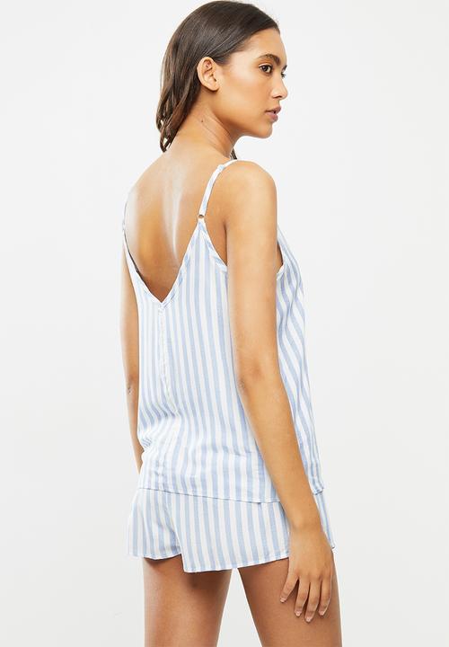 Superbalist - Sleep cami & shorts set - Blue stripe