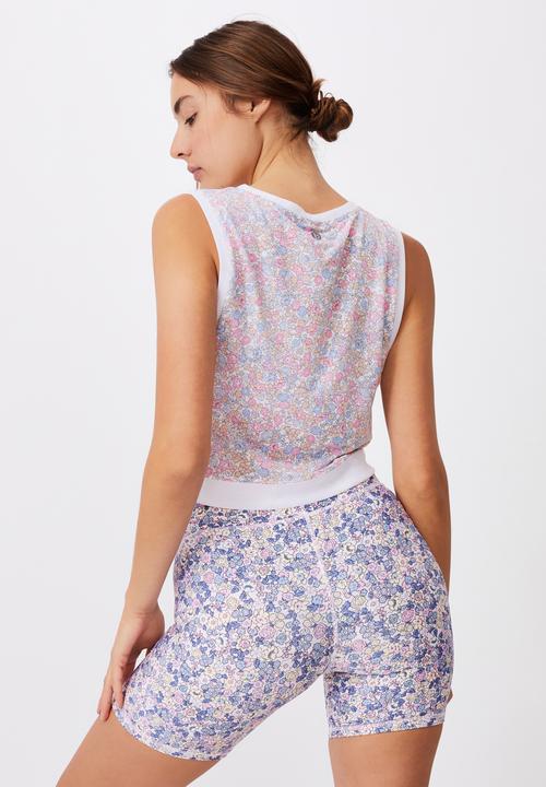 Cotton On - Run with it twist tank - sketched dense ditsy rose water