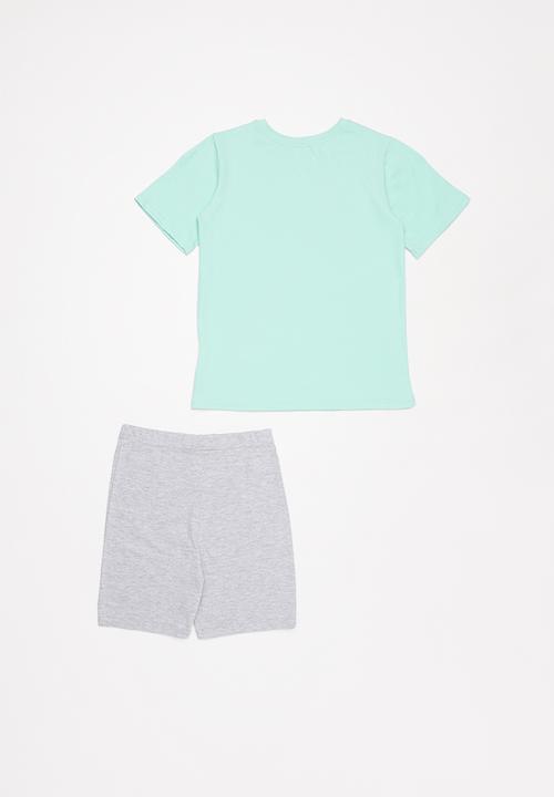 Pop Candy - Boys shorts & tee pj set - aqua & grey