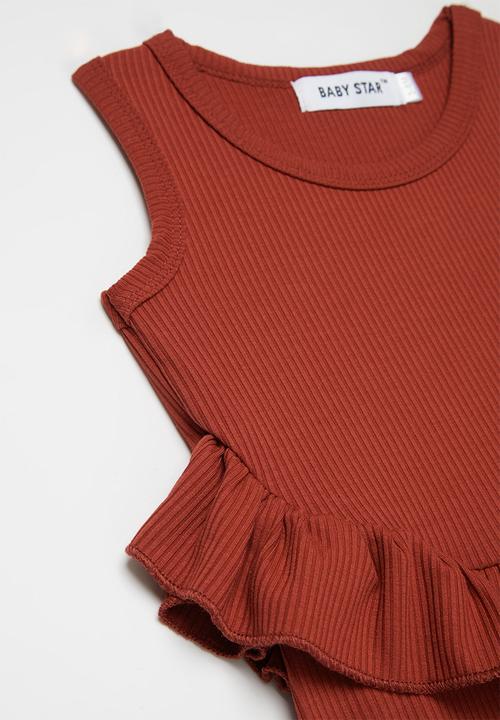 Baby Star - Sleeveless peplum romper - rust