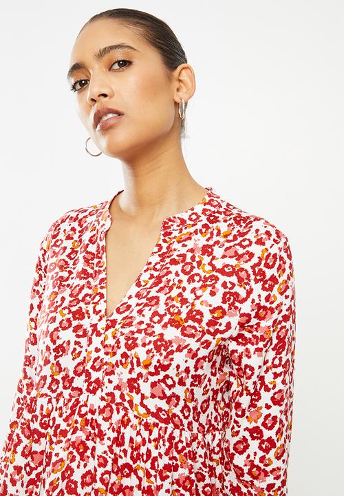 Jacqueline de Yong - Char 7/8 dress - red & white