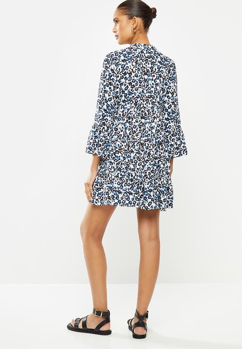 Jacqueline de Yong - Char 7/8 dress - blue & white