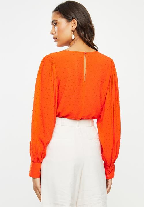 Jacqueline de Yong - Malone long sleeve puff top - orange