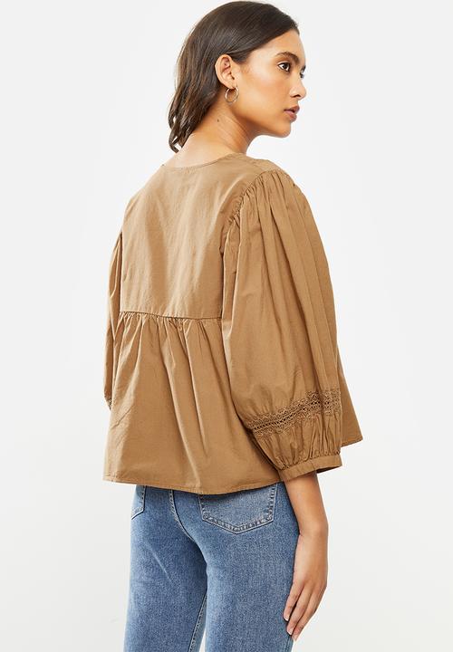 Jacqueline de Yong - Vita puff sleeve blouse - brown