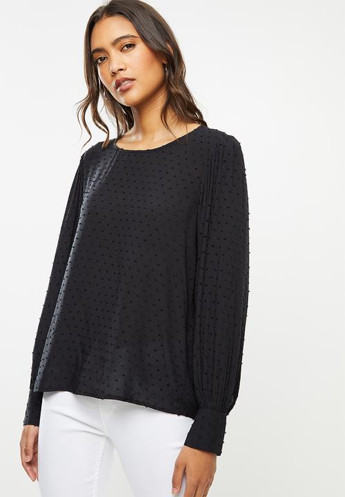 Jacqueline de Yong - Malone long sleeve puff top - black