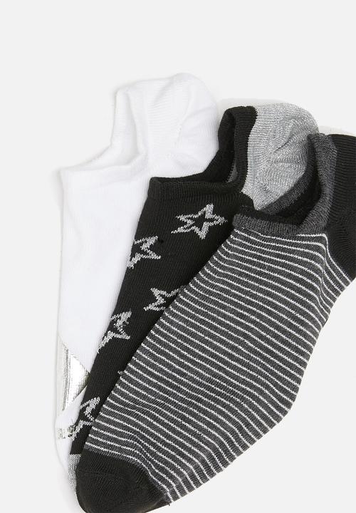 Converse - Metallic sparkle no show 3 pack - black & white
