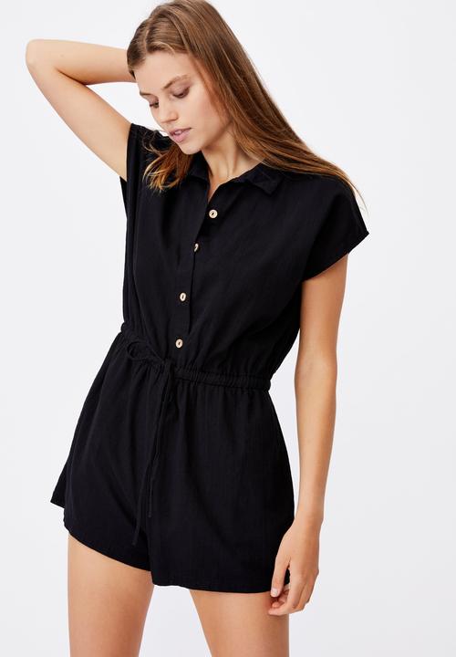 Cotton On - Woven dulce button through playsuit - black