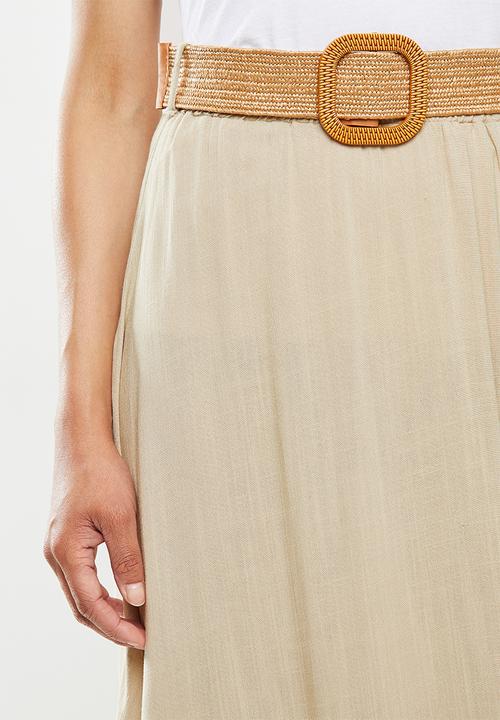 edit - Belted textured tiered maxi skirt - beige