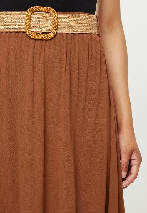 edit - Belted textured tiered maxi skirt - rust