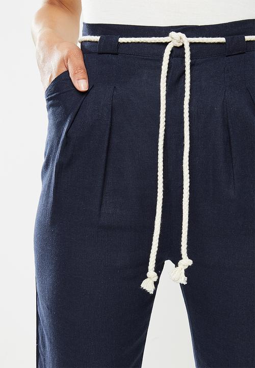 edit - Linen rope detail pant - navy