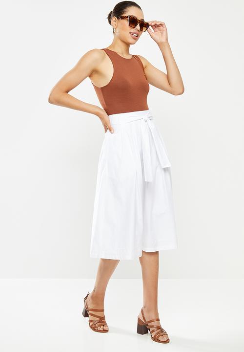 edit - Cotton belted fit & flare skirt - white