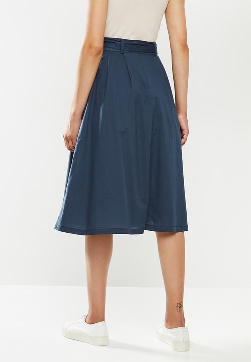 edit - Cotton belted fit & flare skirt - navy
