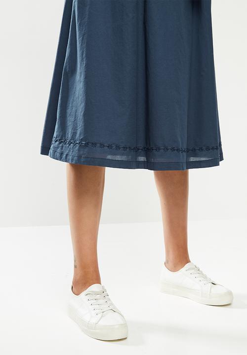 edit - Cotton belted fit & flare skirt - navy