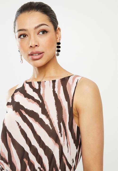 edit - Print mix maxi dress - brown & dusty pink 