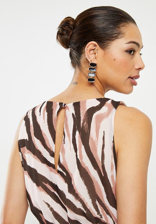 edit - Print mix maxi dress - brown & dusty pink 
