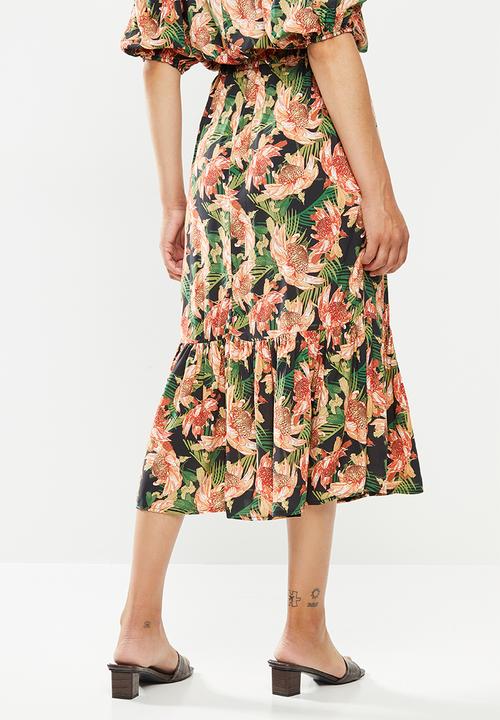 edit - Slit front tiered midi skirt - multi 