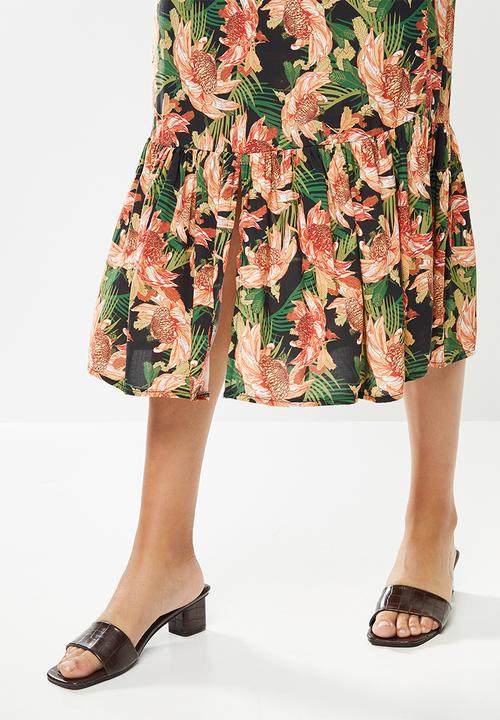 edit - Slit front tiered midi skirt - multi 