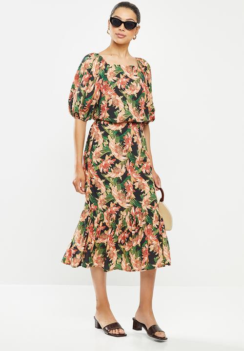 edit - Slit front tiered midi skirt - multi 