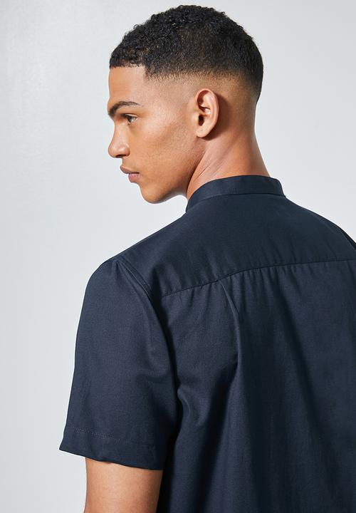 Superbalist - Regular fit mandarin short sleeve shirt - navy