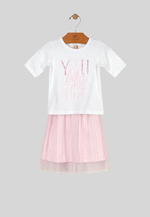 UP Baby - Girls tee & woven skirt set - white