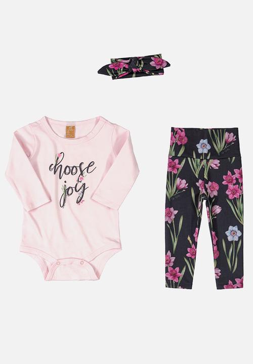 UP Baby - Bodysuit, pants & flannel hairband set - light pink