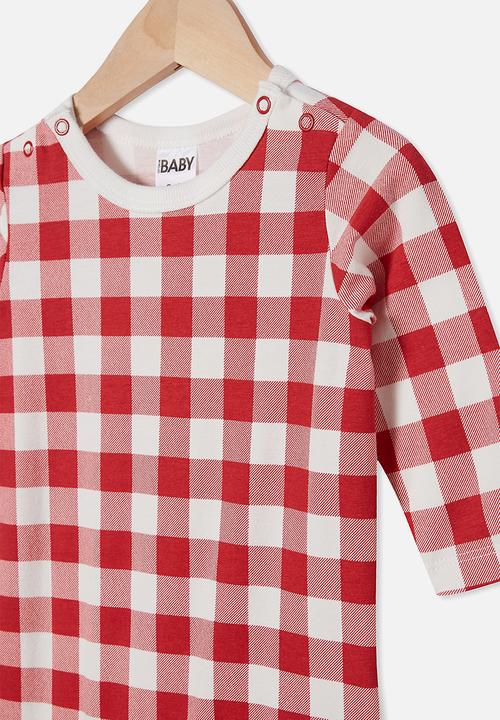 Cotton On - The long sleeve snap romper - red