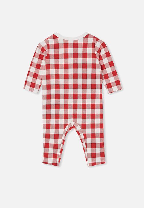 Cotton On - The long sleeve snap romper - red