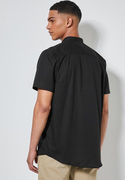 Superbalist - Regular fit mandarin short sleeve shirt - black